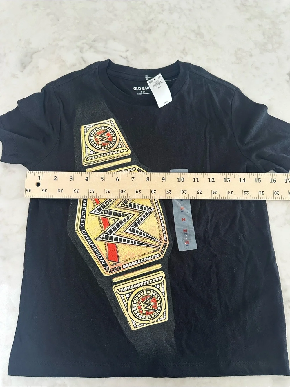 Old Navy Kids Black WWE Championship  Belt Graphic T-Shirt. Size Medium